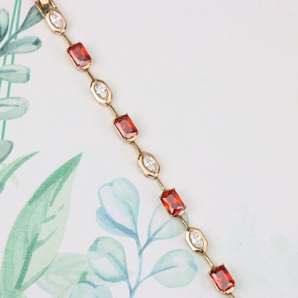 Elegant Rose Gold Bracelet with Red and White Zircon Stones, XPBL0726 - Picture 4 of 12